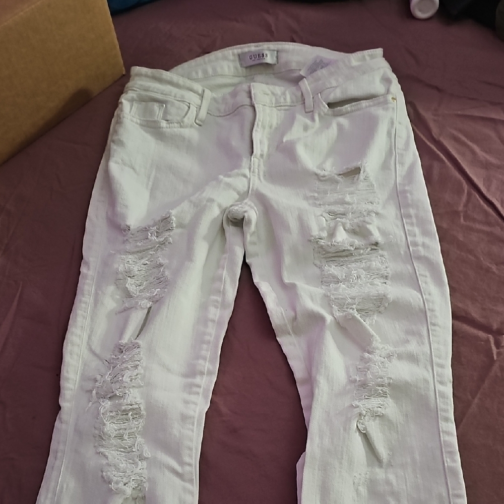 Distressed White Jeans